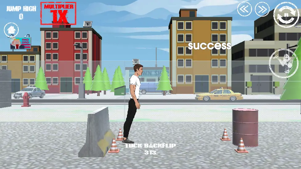Gameplay scene from Wacky Flip showing a character performing a stunt.